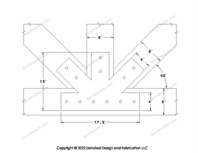 Fan Brackets for 6 inch beams - 4 inch Regular centered joint - Square - Centered style holes - BarnBrackets.com