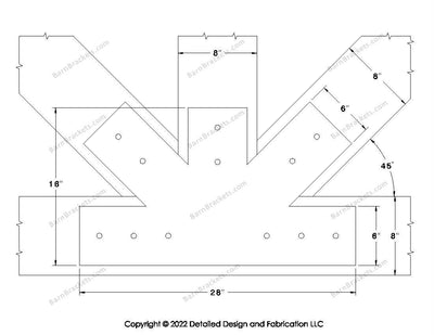 Fan Brackets for 8 inch beams - 6 inch Regular centered joint - Square - Centered style holes - BarnBrackets.com
