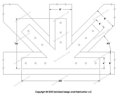Fan Brackets for 8 inch beams - 4 inch Large centered joint - Square - Centered style holes - BarnBrackets.com