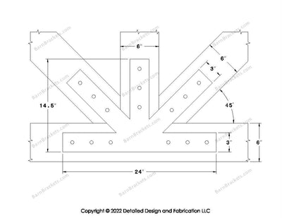 Fan Brackets for 6 inch beams - 3 inch Large centered joint - Square - Centered style holes - BarnBrackets.com
