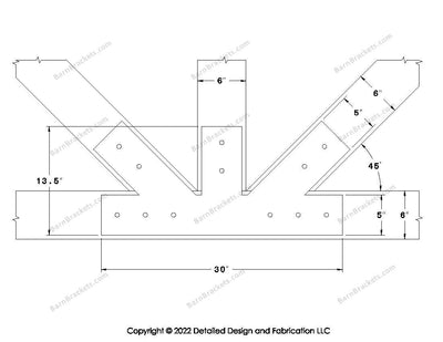 Fan Brackets for 6 inch beams - 5 inch Regular offset bottom joint - Square - Centered style holes - BarnBrackets.com
