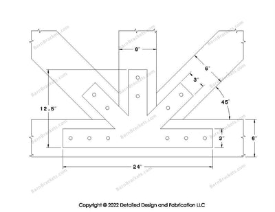Fan Brackets for 6 inch beams - 3 inch Wide Centered joint - Square - Centered style holes - BarnBrackets.com