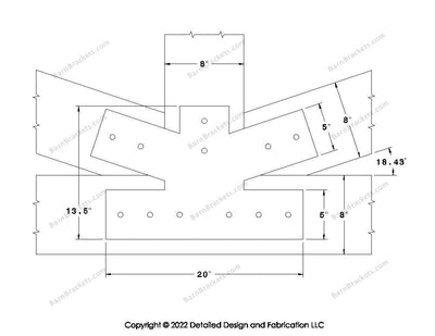 Fan Brackets for 8 inch beams - 5 inch Regular centered joint - Square - Centered style holes - BarnBrackets.com