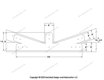 Fan Brackets for 8 inch beams - 6 inch Regular offset bottom joint - Chamfered - Centered style holes - BarnBrackets.com