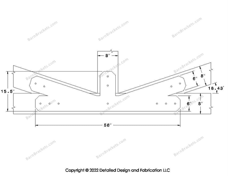 Fan Brackets for 8 inch beams - 6 inch Regular offset bottom joint - Chamfered - Centered style holes - BarnBrackets.com