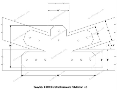 Fan Brackets for 8 inch beams - 6 inch Regular centered joint - Chamfered - Centered style holes - BarnBrackets.com