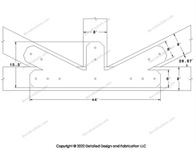 Fan Brackets for 8 inch beams - 6 inch Regular offset bottom joint - Chamfered - Centered style holes - BarnBrackets.com