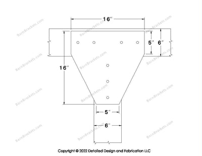 T style Gusset Brackets for 6 inch beams - Centered style holes - BarnBrackets.com