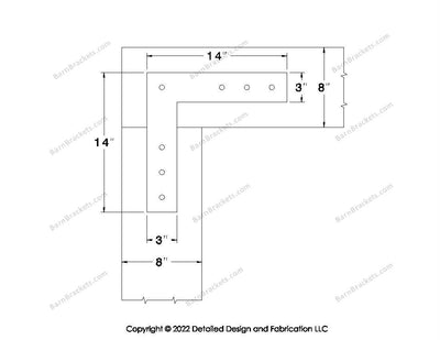 L shaped Brackets for 8 inch beams - Square - Centered style holes - BarnBrackets.com