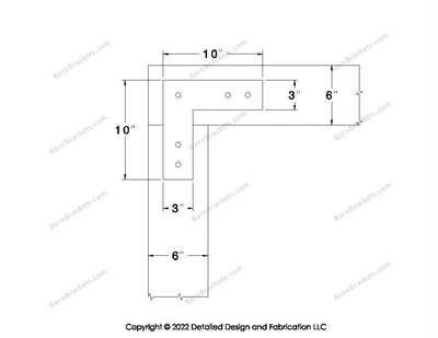 L shaped Brackets for 6 inch beams - Square - Centered style holes - BarnBrackets.com