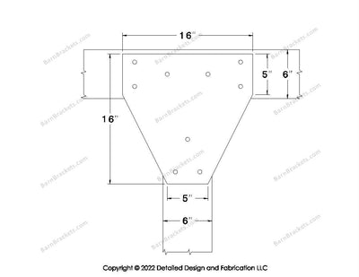T style Gusset Brackets for 6 inch beams - Triangular style holes - BarnBrackets.com