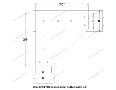 L style Gusset Brackets for 8 inch beams - Triangular style holes - BarnBrackets.com