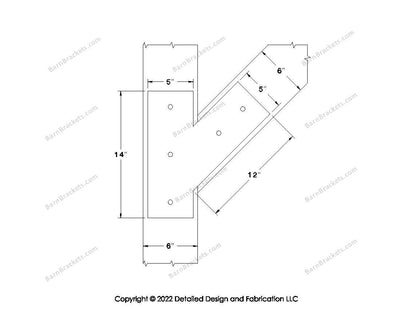 Half Y shaped Brackets for 6 inch beams  - Centered style holes - Square - BarnBrackets.com