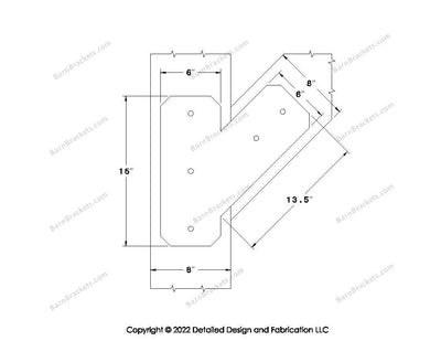 Half Y shaped Brackets for 8 inch beams - Centered style holes - Chamfered - BarnBrackets.com