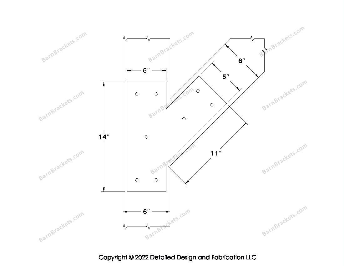 Half Y shaped Brackets for 6 inch beams - Triangular style holes - Squ ...