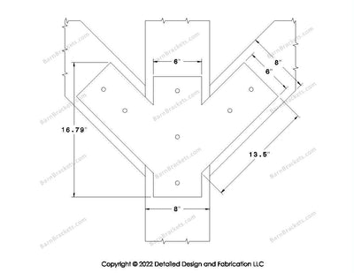 Full Y shaped Brackets for 8 inch beams - Centered style holes - Square - BarnBrackets.com